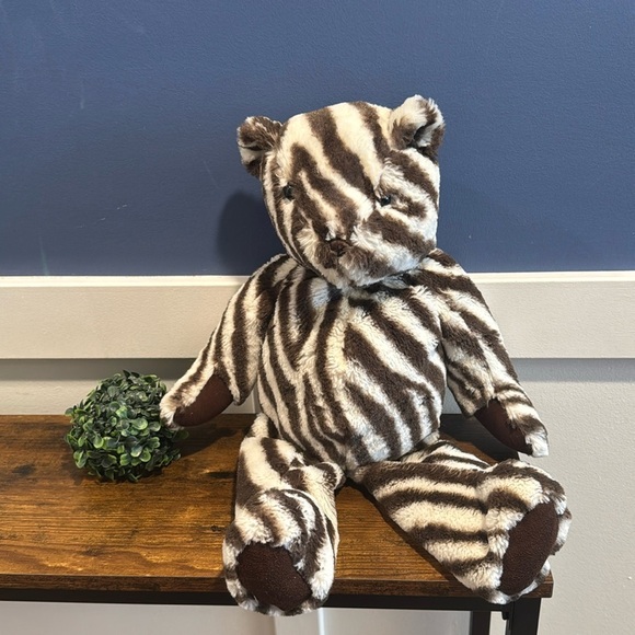 Soft Luxury Teddy Bear Plush PBK Pottery Barn Kids Brown Zebra Stripe Toy 8/2012 - Picture 2 of 12
